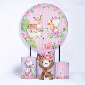 Kit Painel de Festa Redondo de 1,80m e Trio de Cilindros Bosque - Fera Print