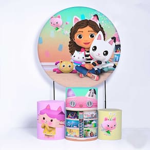 Kit Painel de Festa Redondo e Trio de Cilindros Casa Magica da Gabby - Fera Print