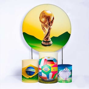 Kit Painel de Festa Redondo de 1,30m e Trio de Cilindros Seleção Brasileira - Fera Print