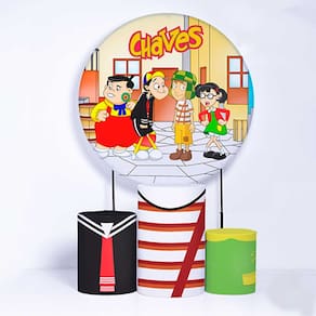 Kit Painel de Festa Redondo de 1,80m e Trio de Cilindros Chaves - Fera Print