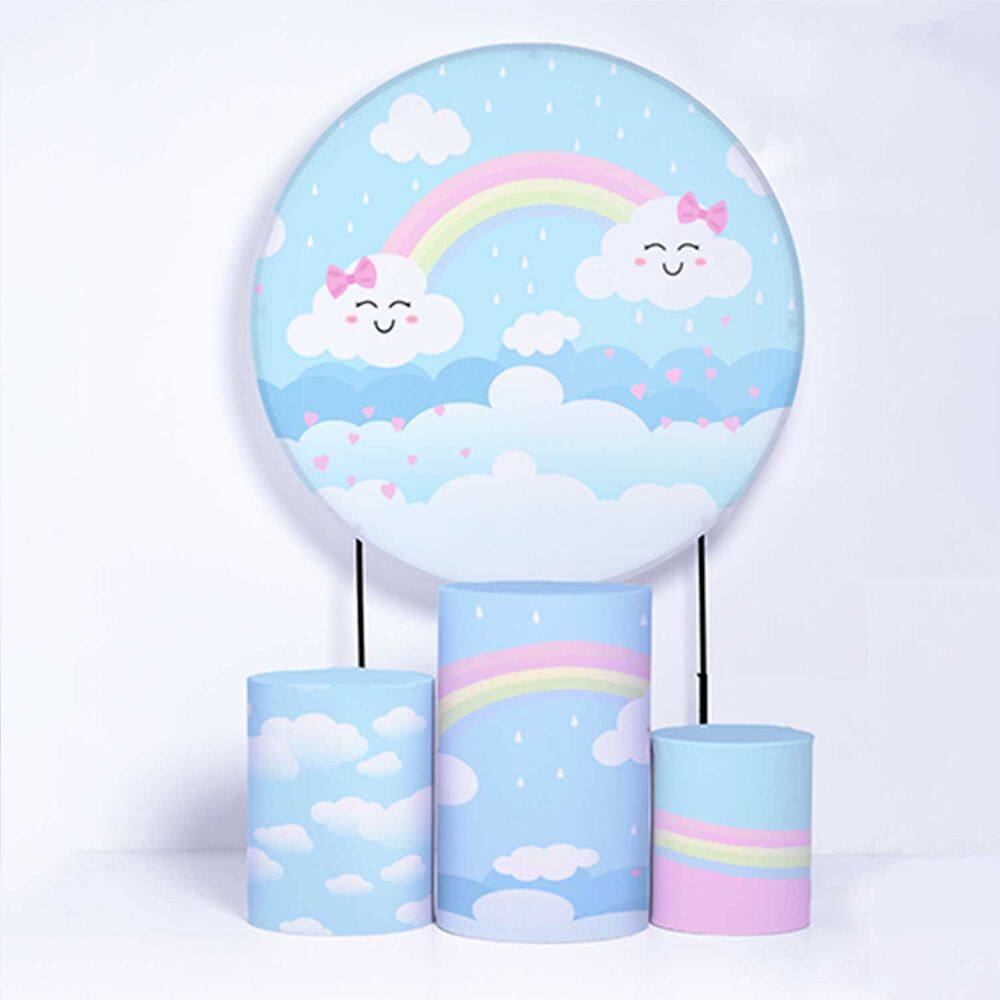 Kit Painel de Festa Redondo de 1,50m e Trio de Cilindros Chuva de Amor - Fera Print