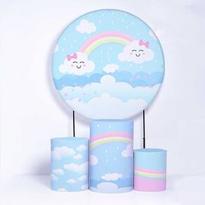Kit Painel de Festa Redondo de 1,50m e Trio de Cilindros Chuva de Amor - Fera Print