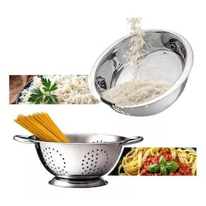 Kit Escorredor Macarrão Massas E Escorredor Arroz Aço Inox