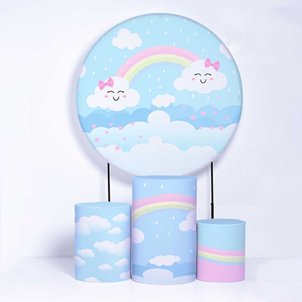 Kit Painel de Festa Redondo de 1,80m e Trio de Cilindros Chuva de Amor - Fera Print