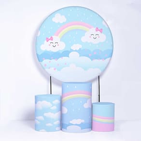 Kit Painel de Festa Redondo de 1,80m e Trio de Cilindros Chuva de Amor - Fera Print