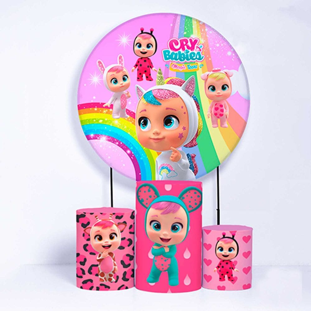 Kit Painel de Festa Redondo de 1,80m e Trio de Cilindros Cry Babies - Fera Print