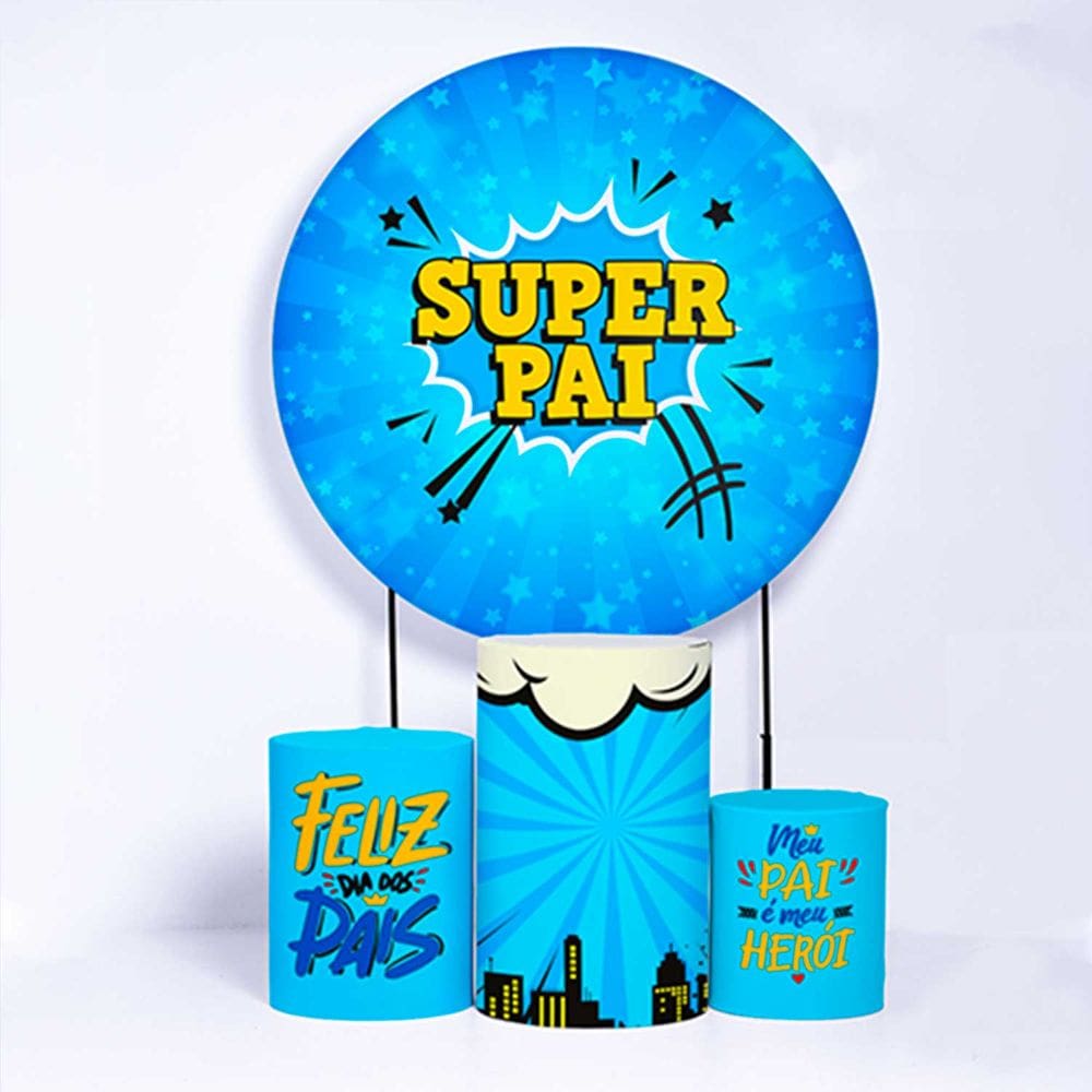 Kit Painel de Festa Redondo de 1,30m e Trio de Cilindros Dia dos Pais - Fera Print