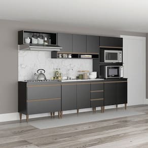 Cozinha Modulada Completa 280cm Sabrina 5 Peças Menu Móveis Preto