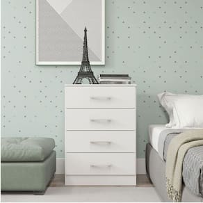 Cômoda Pequena Com 4 Gavetas 55x93cm Mdp Branco Menu Móveis Branco