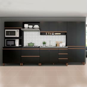 Cozinha Modulada Com Armário Balcão Nicho 6pçs Menu Móveis Preto