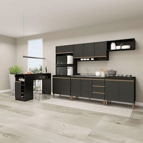 Cozinha Modulada Com Torre Quente Sabrina 6pçs Menu Móveis Preto