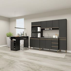 Cozinha Modulada Com Bancada E Torre Quente 5pçs Menu Móveis Preto