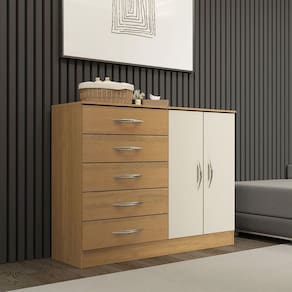 Cômoda Para Quarto Casal 5 Gavetas 2 Portas Mdp Menu Móveis Marrom