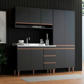 Cozinha Compacta Com Balcão Pia Sabrina 3pçs Mdp Menu Móveis Preto