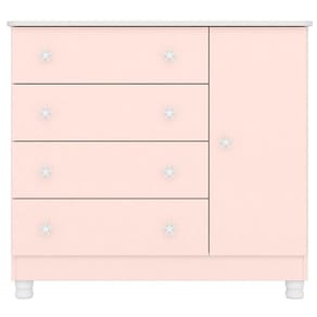 Cômoda Sapateira Infantil 1 Porta 4 Gavetas C/ Pés Doce Mel Rosa