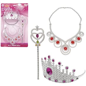 Kit Acessórios Princesa com Coroa, Varinha e Colar Luxo