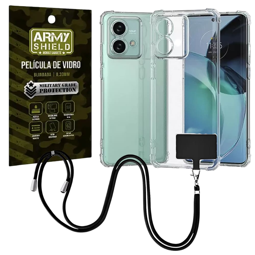 Capa Com Cordão Moto G75 + Película de Vidro 3D - Armyshield