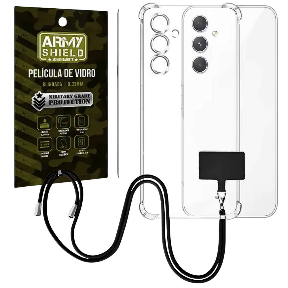Capa Com Cordão Galaxy S25 Plus + Película de Vidro 3D - Armyshield