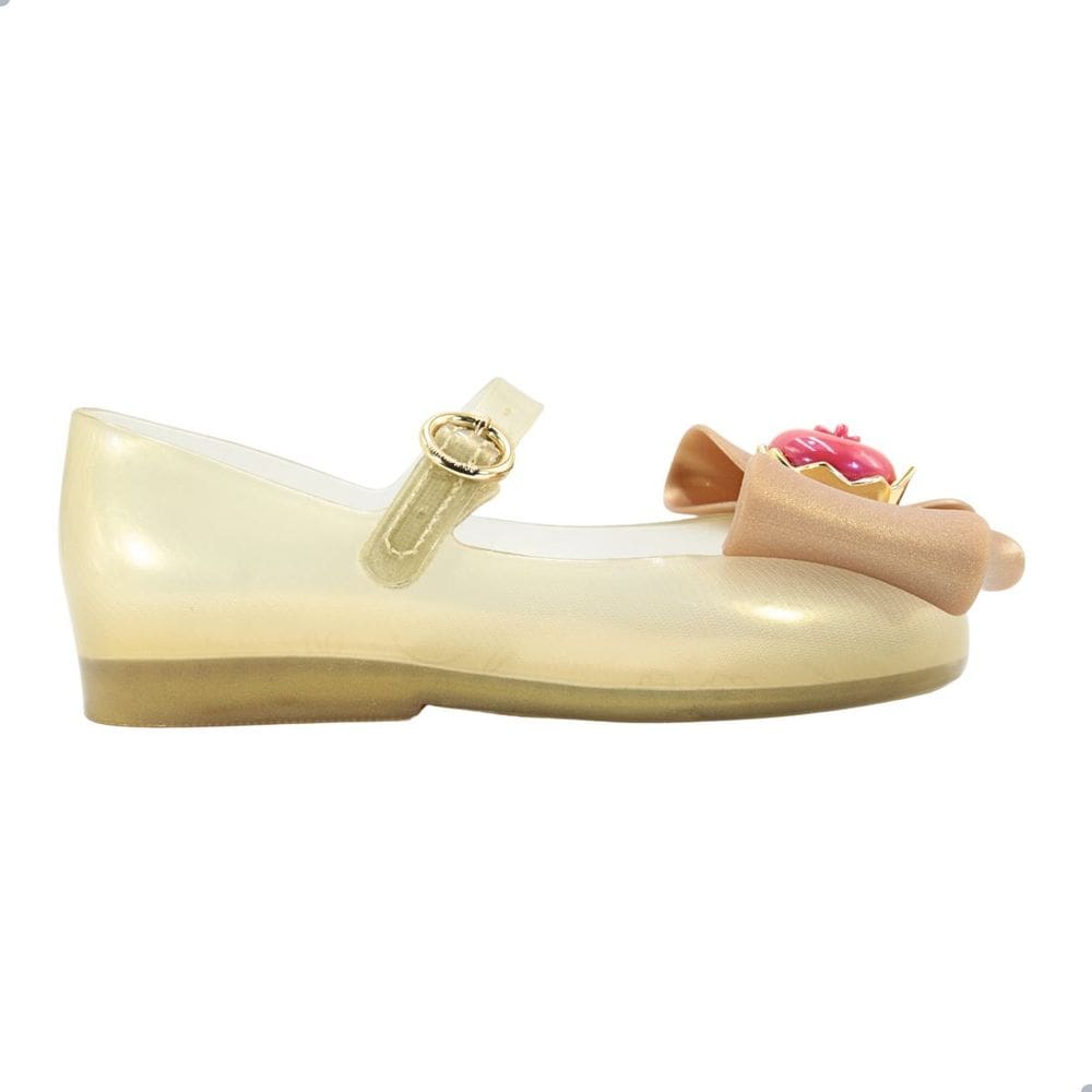 Sapatilha Mini Melissa Sweet Love + Snow White Bege Perolado Ouro