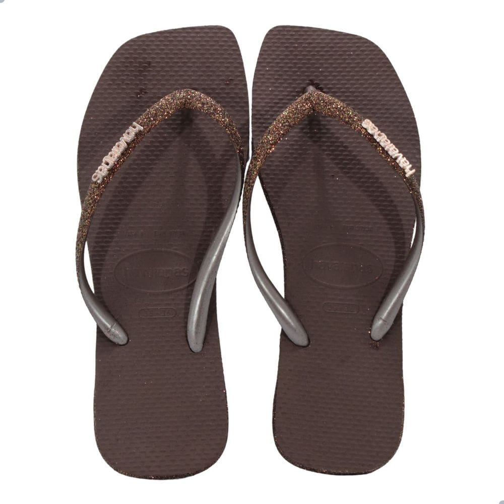 Chinelo Havaianas Slim Square Sparkle Gd Café