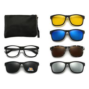 Armação De Óculos + 5 Lentes Clip On De Sol Polarizada 2201