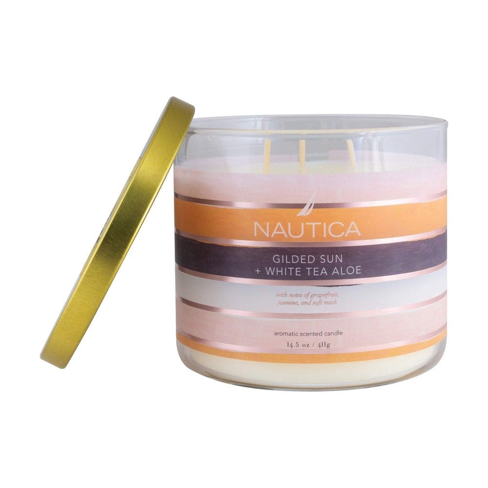 Vela perfumada Nautica Gilded Sun + chá branco, aloe, cera de soja