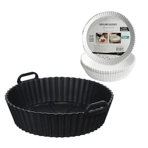 Kit Forma Silicone Redonda + 50 Folhas P/ Air Fryer 20cm