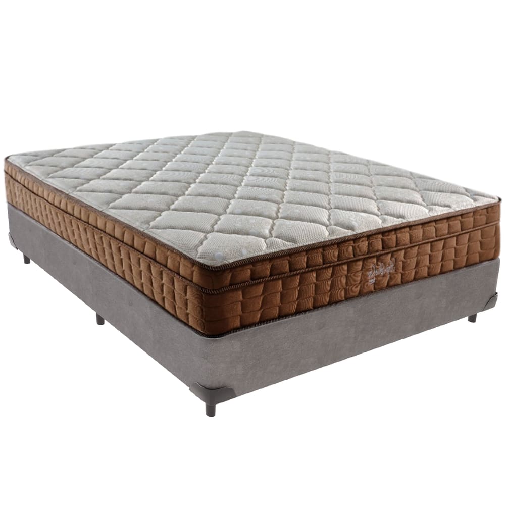 Cama Box Cinza e Colchão Anjos Star Pillow In  Casal Anjos