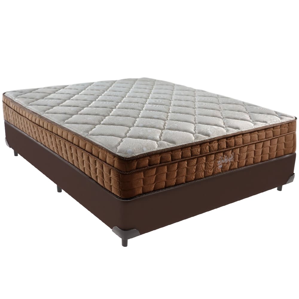 Cama Box Marrom e Colchão Anjos Star Pillow In  Casal Anjos