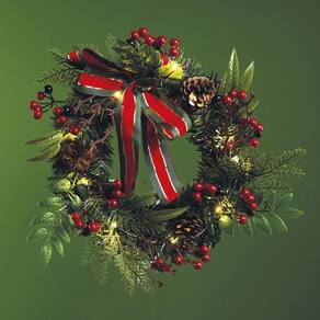 Guirlanda Natalina Iluminada Decorada Laço 40Cm Porta E