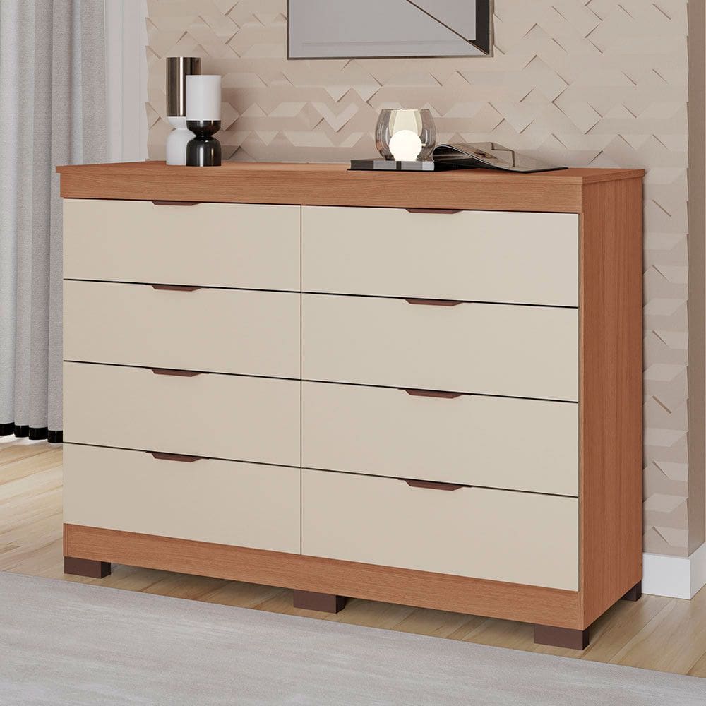 Cômoda Isadora com 8 gavetas em MDF premium e Kit de Pés Tuboarte