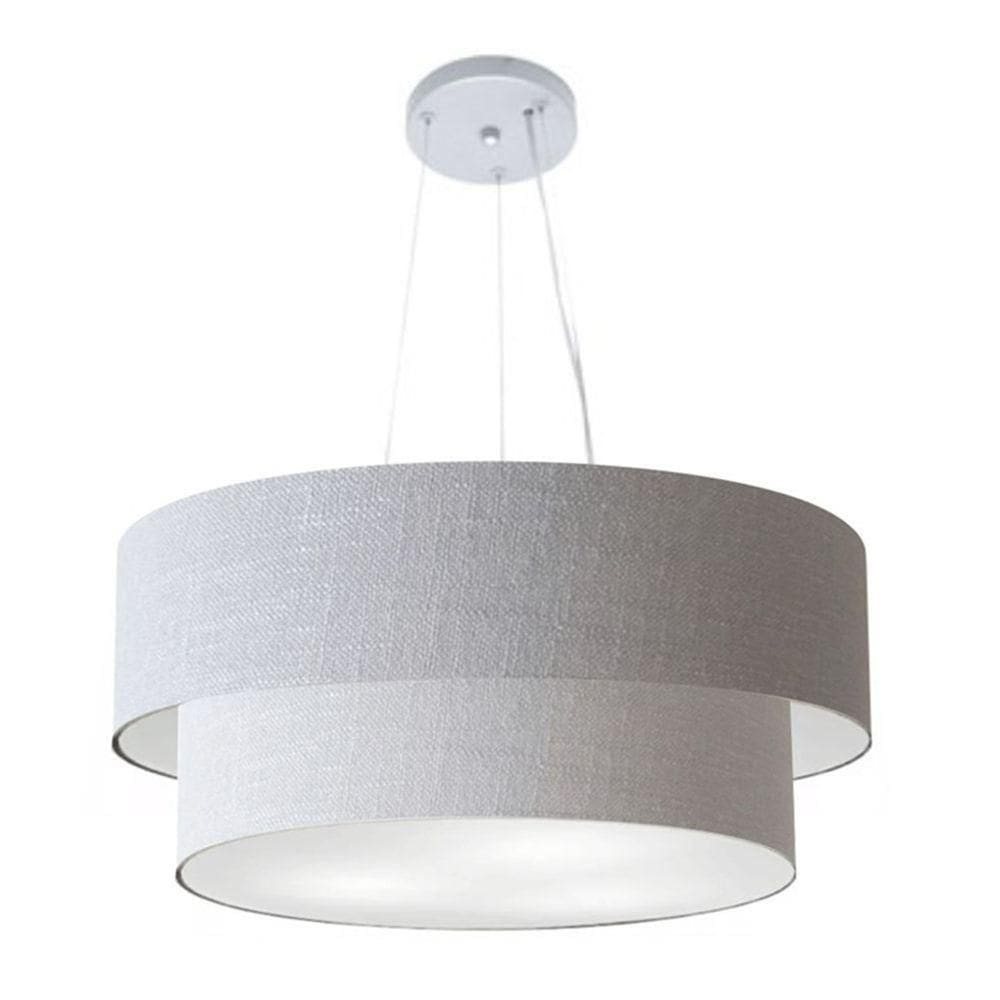 Lustre Pendente Duplo Cilíndrico Vivare Md-4385 Cúpula Tecido 90x80cm - Bivolt Cor Rustico-cinza Voltagem 110v/220v