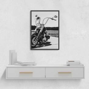 Quadro Fotografia Preto E Branca Moto 33X24 C/Vidro - Preta