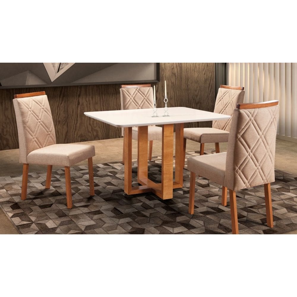 Sala de Jantar Maciça 4 Cadeiras 1,20x0,90 Zurique Art Salas