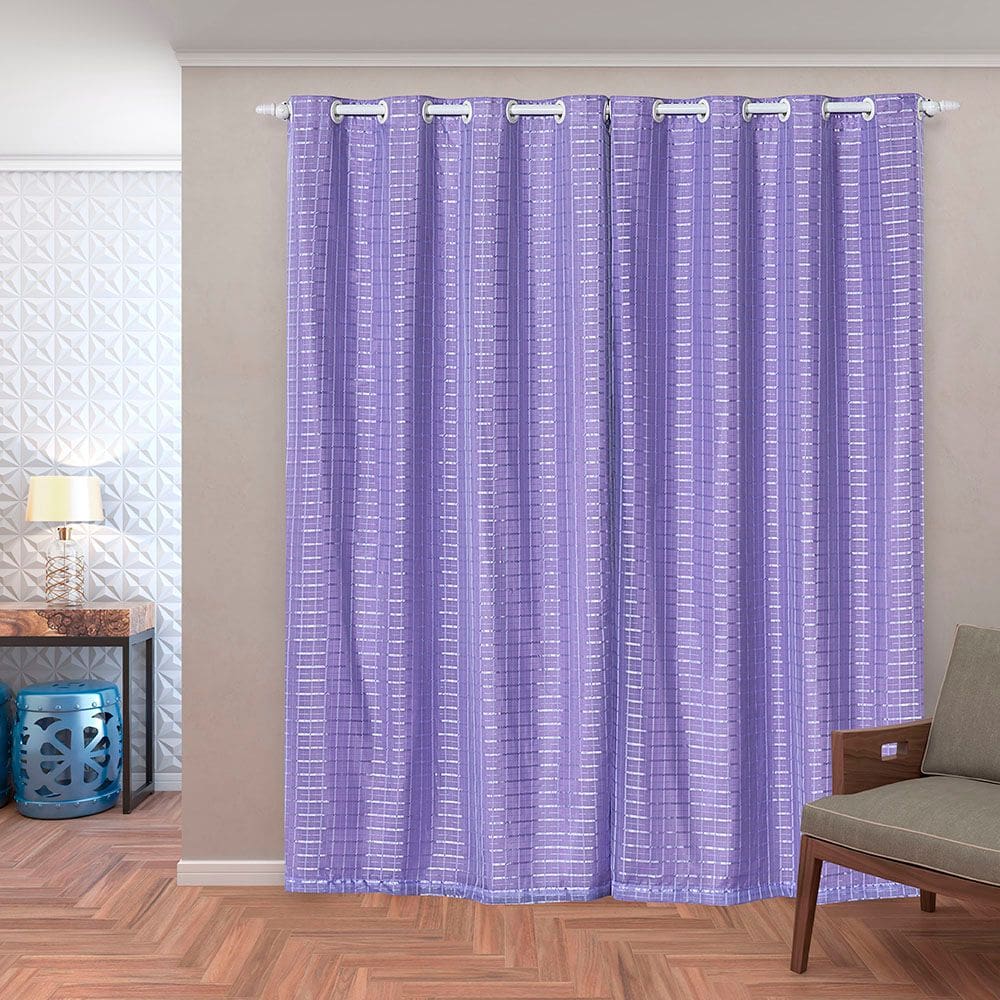 Cortina Voal Xadrez Blackout Corta Luz 2,80m x 2,30m Lilás