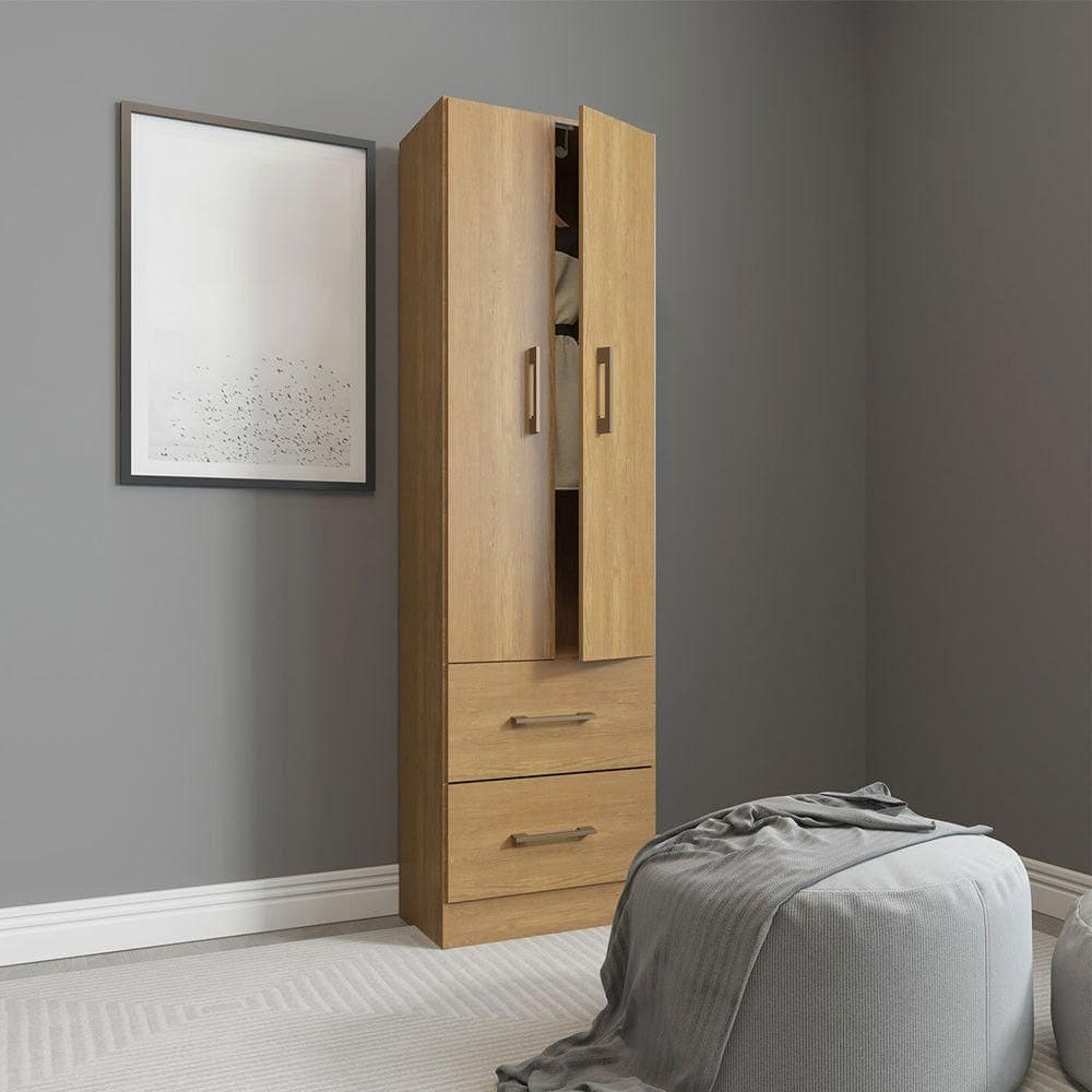 Guarda Roupa Solteiro 2 Pts 2 Gavetas 47x172cm Menu Móveis Carvalho