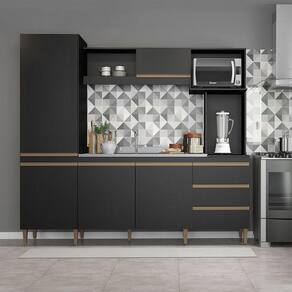 Cozinha Compacta Completa Balcão Paneleiro Mdp Menu Móveis Preto
