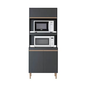 Armário Torre Quente Forno Sabrina 80x202cm Mdp Menu Móveis Preto