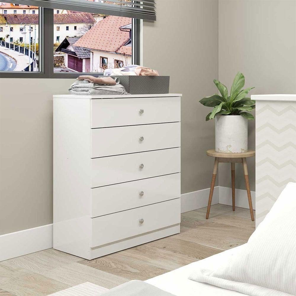 Cômoda Grande London Com 5 Gavetas 75x91cm Menu Móveis Branco