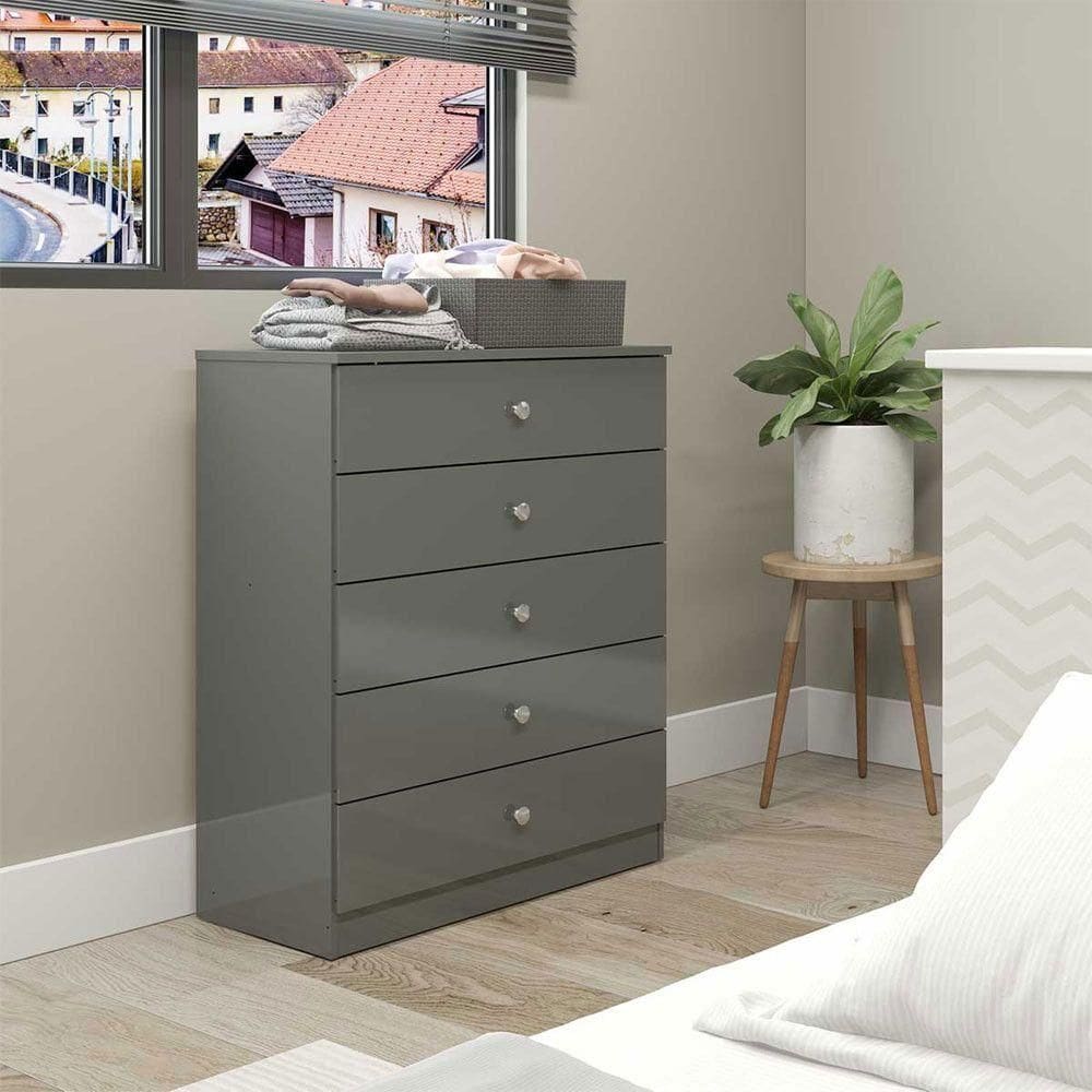 Cômoda Para Quarto London 5 Gvts 75x91cm Cinza Menu Móveis Cinza