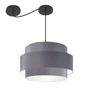 Lustre Sala De Jantar Com Desvio Vivare Md-4401 Cúpula Em Tecido 60cm Cor Cinza-escuro Voltagem 110v/220v