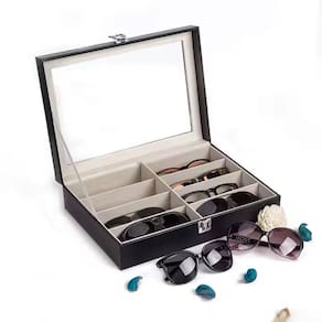 Estojo Organizador De Oculos Maleta Portatil Multiuso Porta Acessorios Com Visor Em Vidro