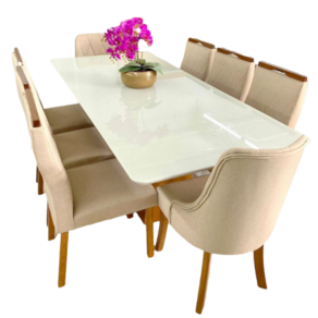 Conjunto de Jantar Vidro 8 Cadeiras Lisboa Art Salas