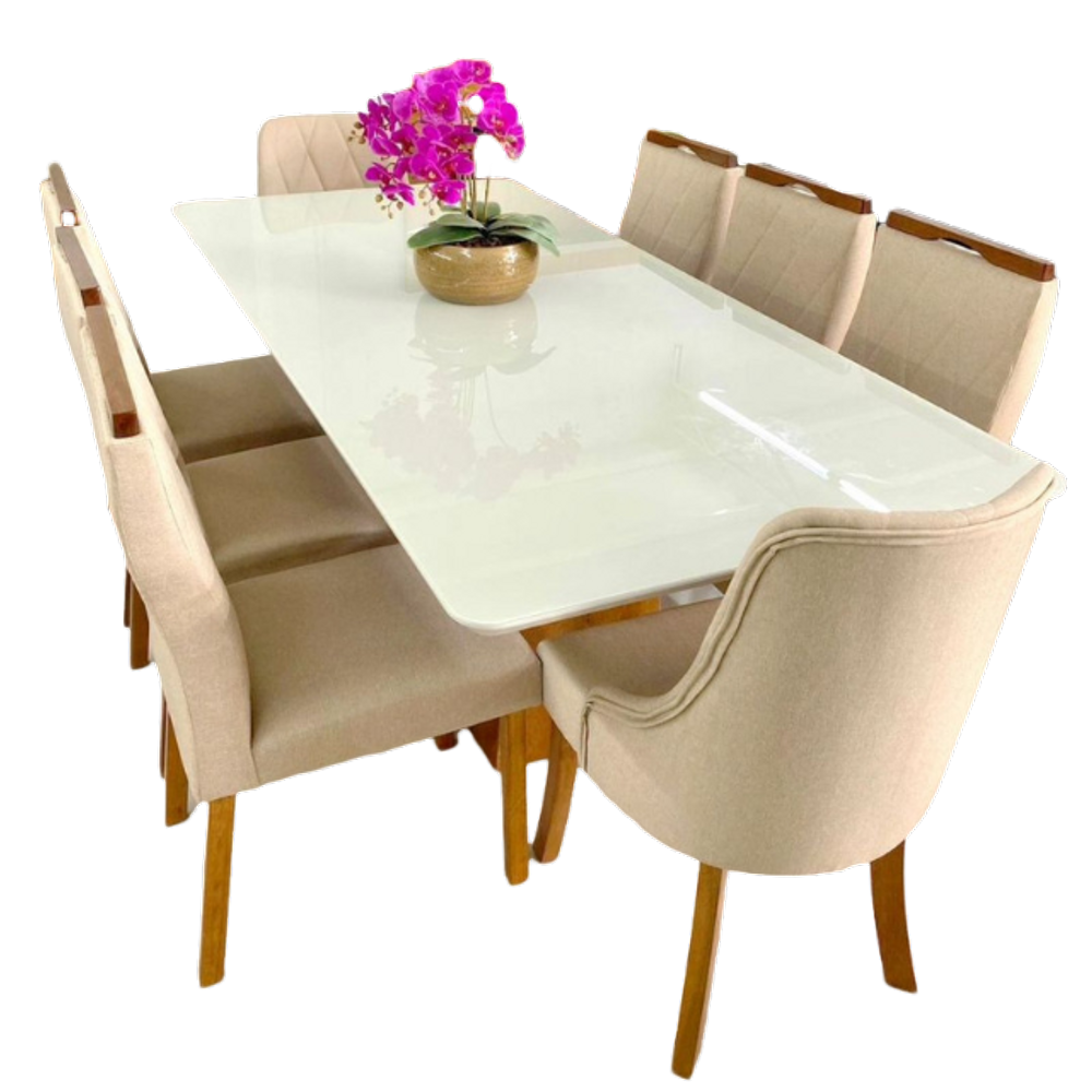 Conjunto de Jantar com Vidro 8 Cadeiras Amsterdã Art Salas