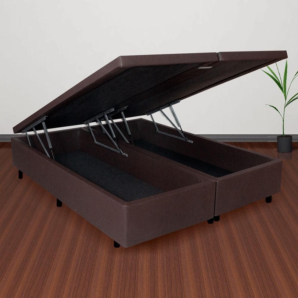 Base Box Baú Queen 158x198x42 cm Courino Linho Marrom