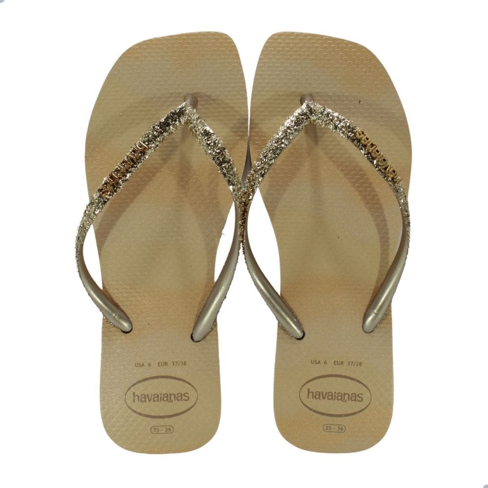 Chinelo Feminino Havaianas Slim Square Glitter Party Dourado