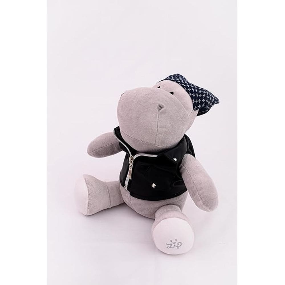 Pelucia Hipopotamo Motociclista Jaqueta Couro Preta Zip Toys