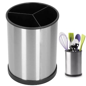 Porta Talheres Utensilios Base Giratoria Inox Escorredor Suporte de Mesa Bancada Pia Cozinha Organizaçao Resistente