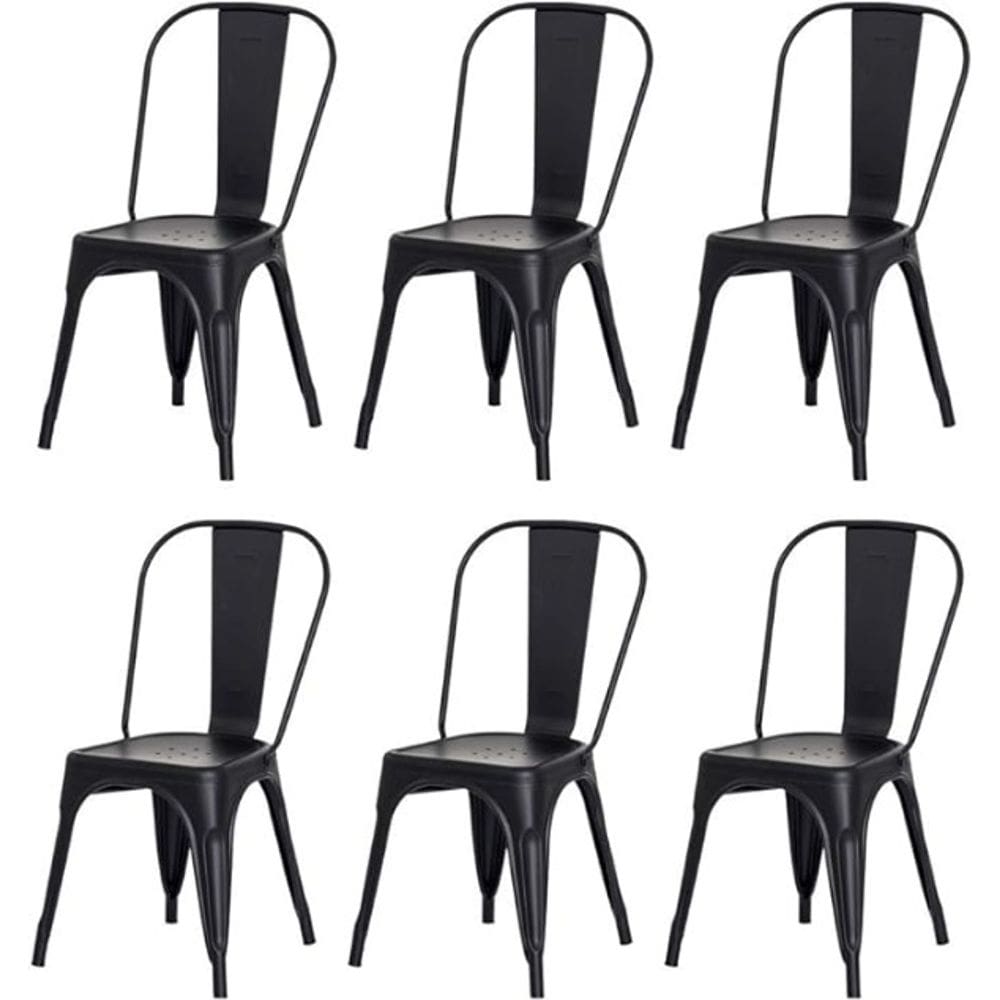 Kit 6 Cadeiras Tolix Fosca – Aço Industrial Preto, Estilo Retrô para Sala, Cozinha ou Escritório