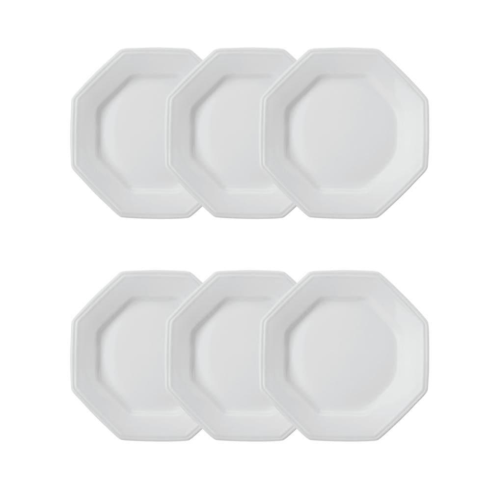 Jogo 6 Pratos de Sobremesa Prisma Brancos 20,5 cm Porcelana Schmidt